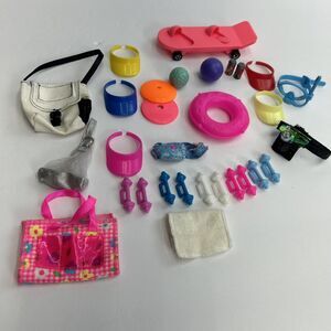 Barbie Doll Accessories Sport Lot 31 Piece Balls Visor Weights Skateboard Coke